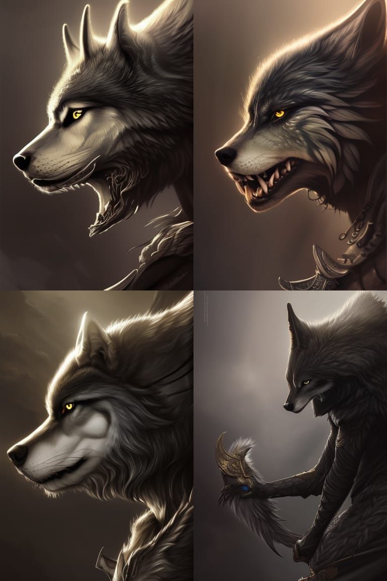Dark Fantasy Wolf Girl in Silver Armor