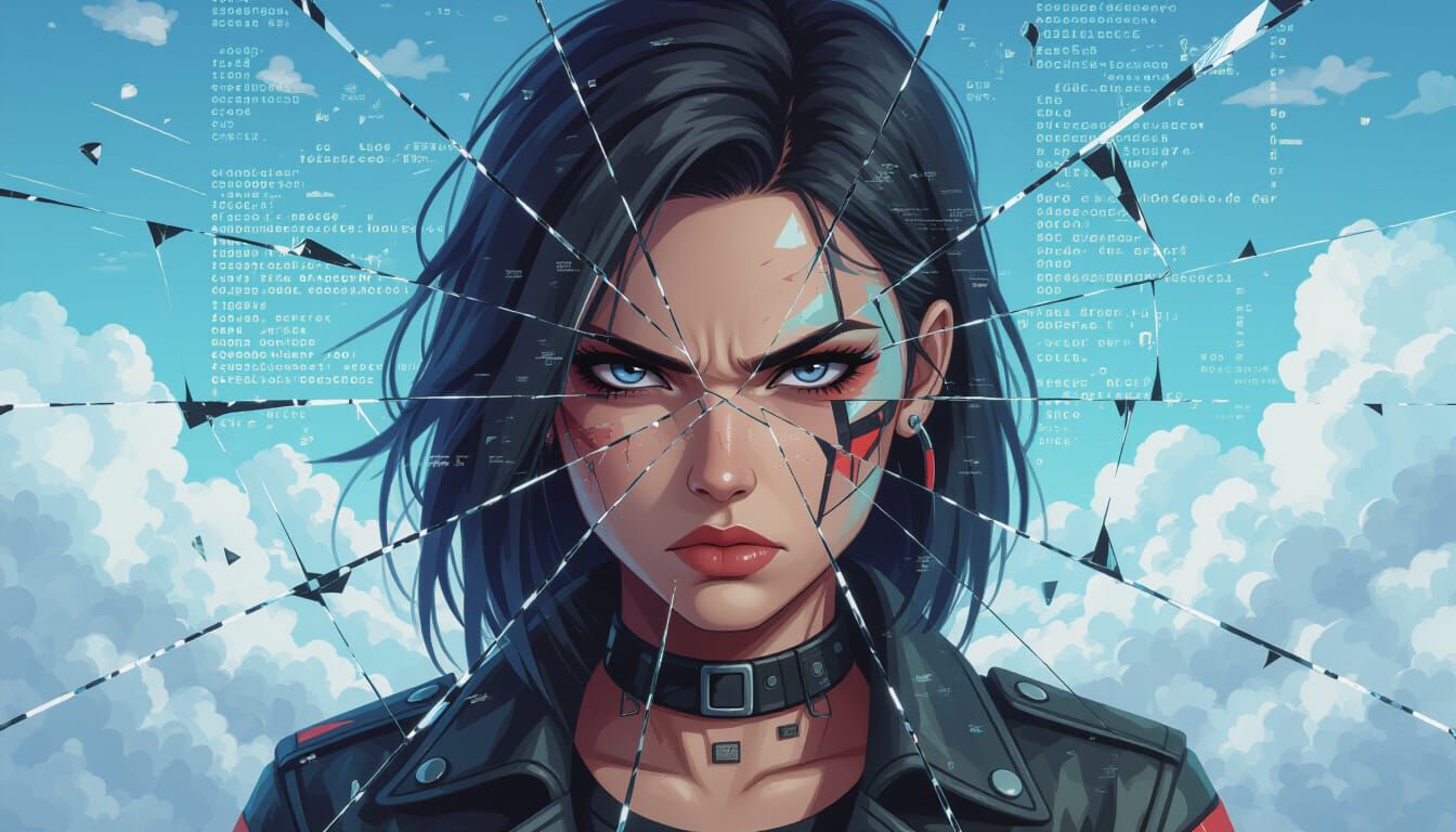 Glitched Cyberpunk Portrait Breaking Through the Screen