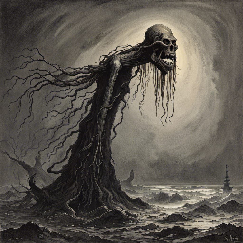 Siren Head Horror in Engraving Style