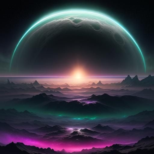 Icy Moonscape with Aurora Stars as Digital Art