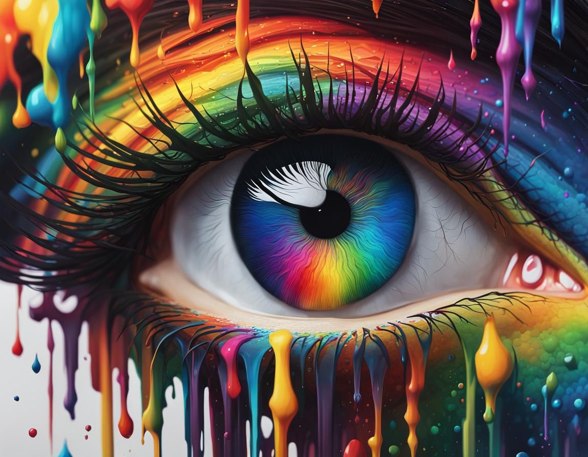 Rainbow Eye Ink Painting with Cosmic Fractals