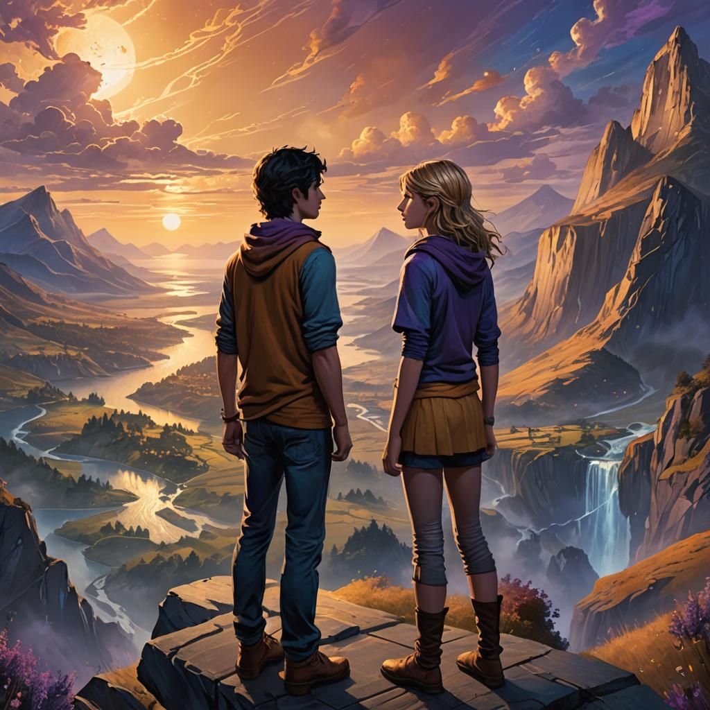 Percy Jackson and Annabeth in Mystical Landscape