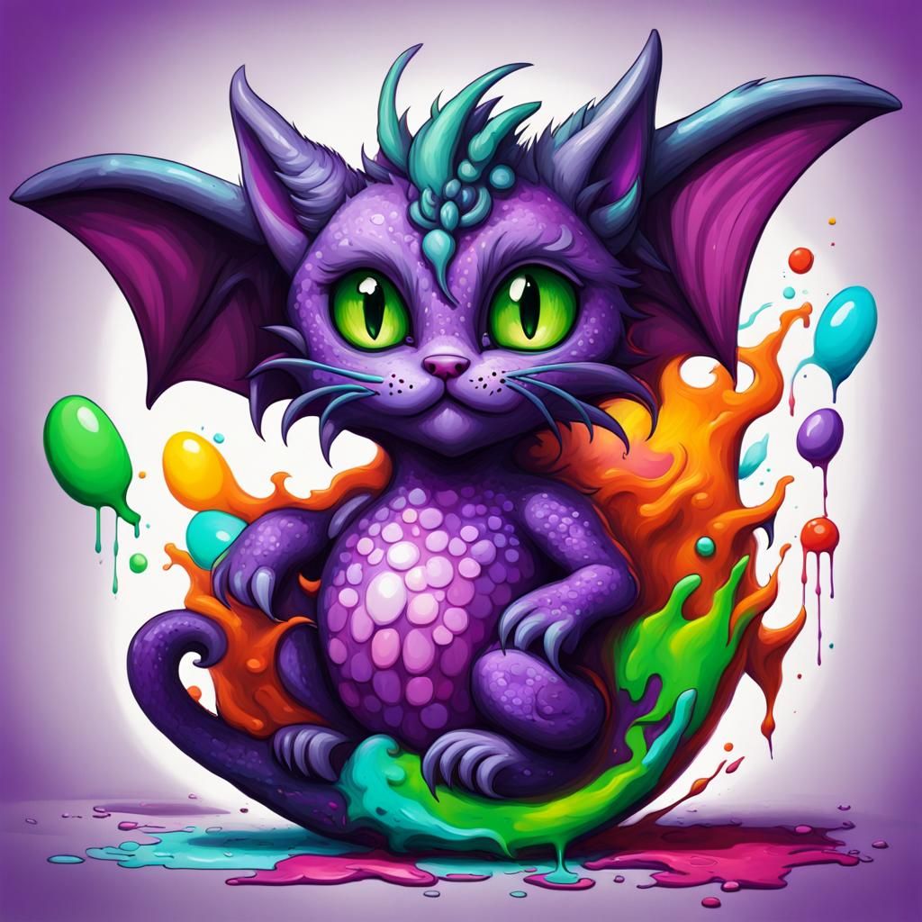 Cute Half-Cat, Half-Dragon Baby in Graffiti Art