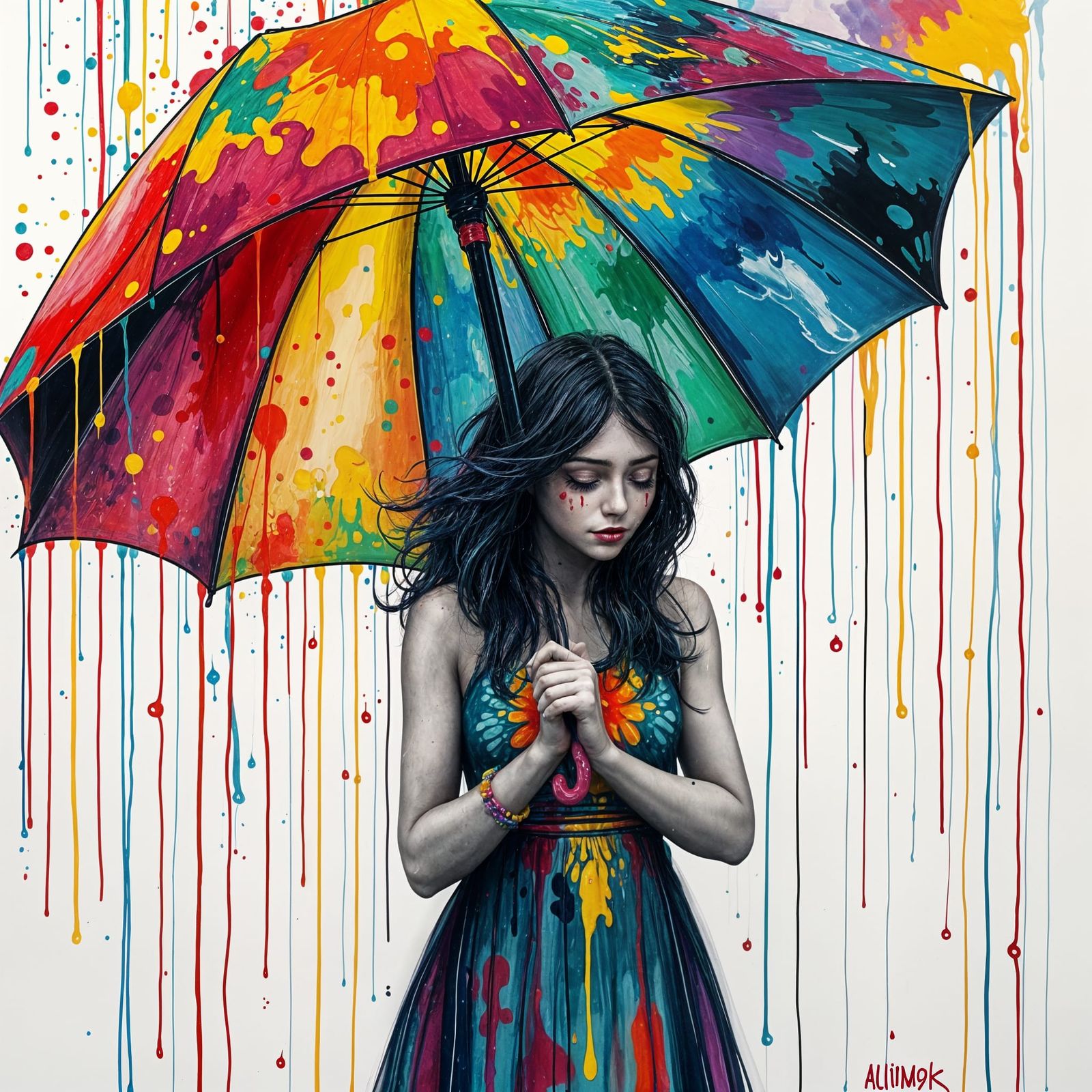 Colorful Ink Rain: Abstract Frisian Art