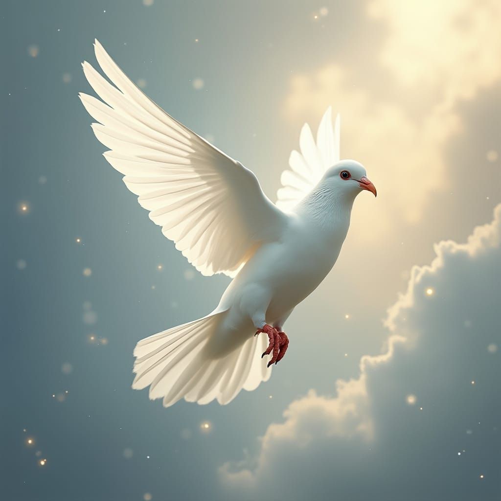 Heavenly White Dove in Flight