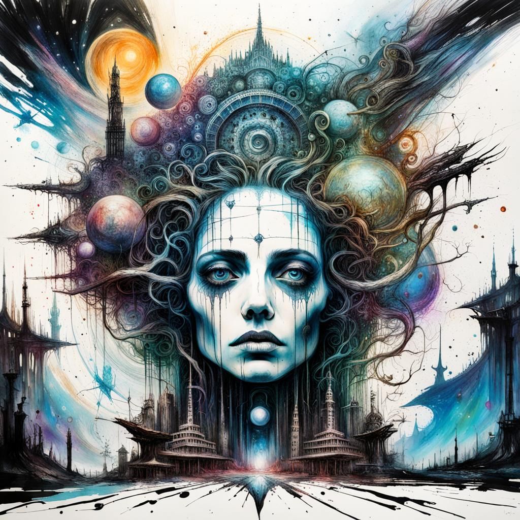 Intricate Cosmic Dreamscape in Dark Fantasy Style