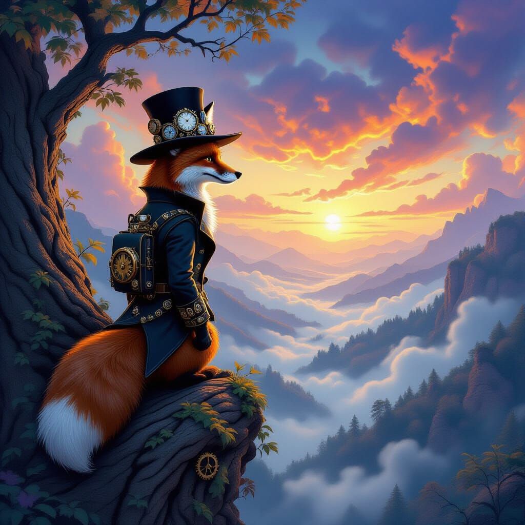 Dapper Fox Adventurer in a Clockwork Hat