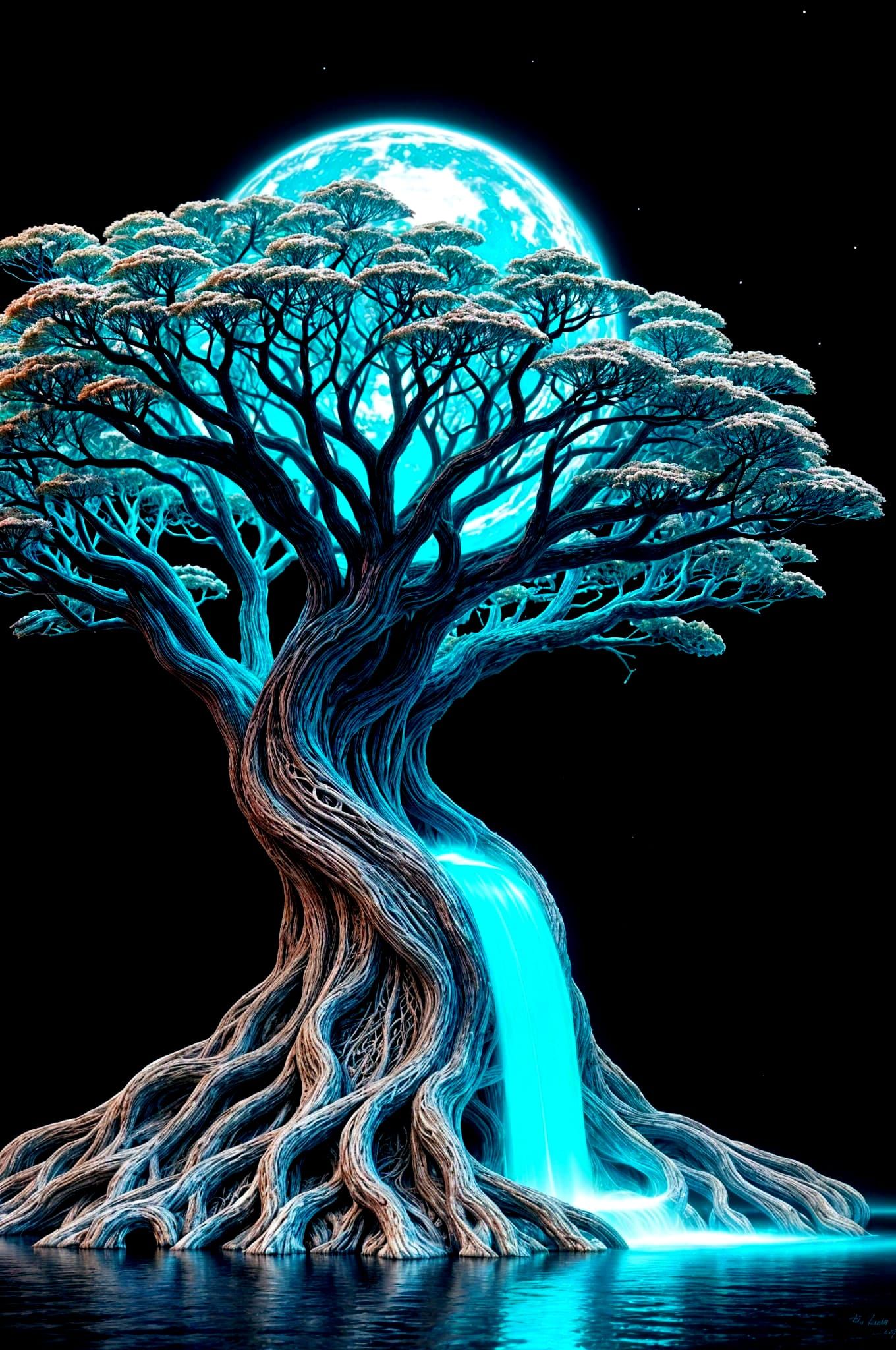 Cosmic World Tree of Silver Filigree Around Earth