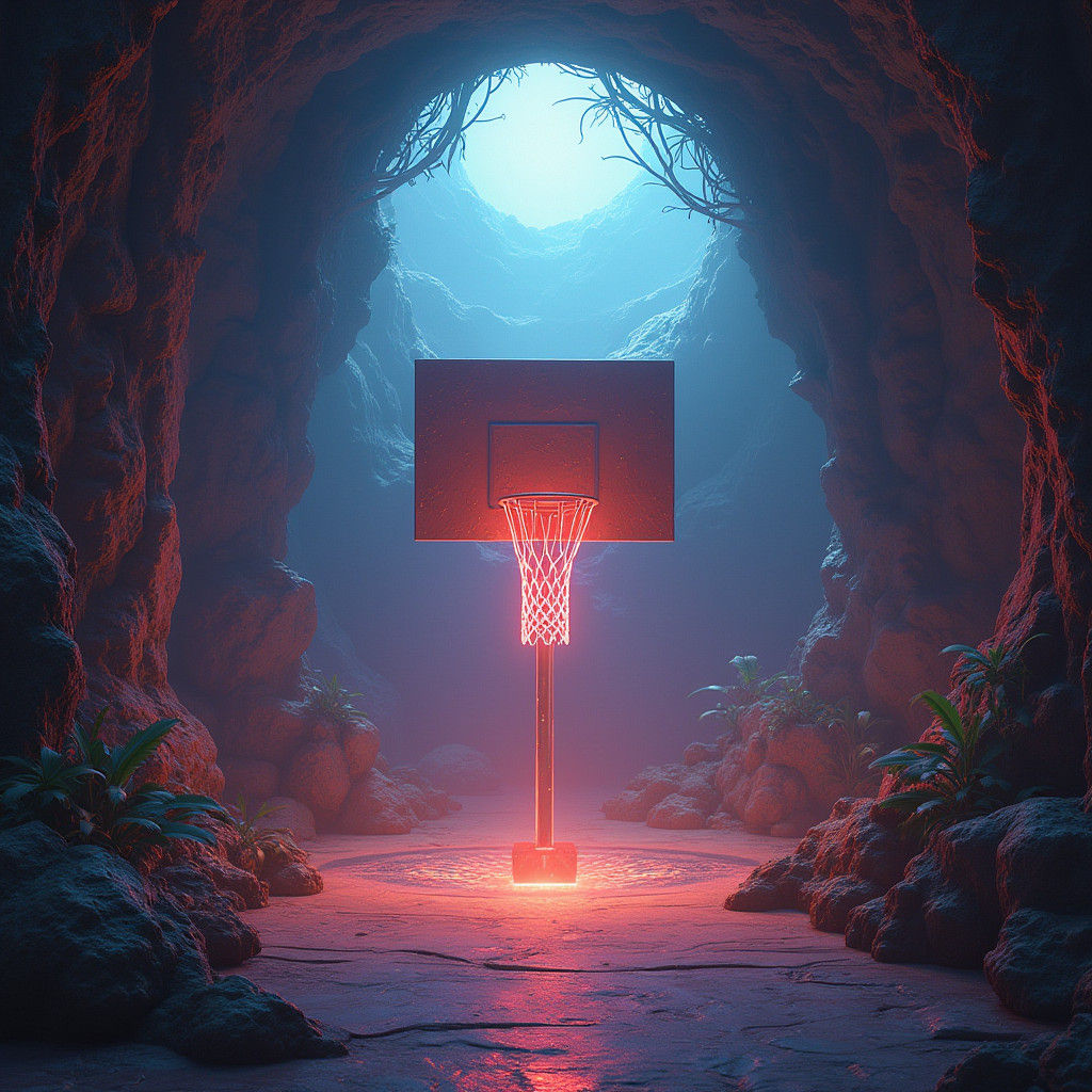 Dreamlike Basketball Hoop in Fantasy Setting