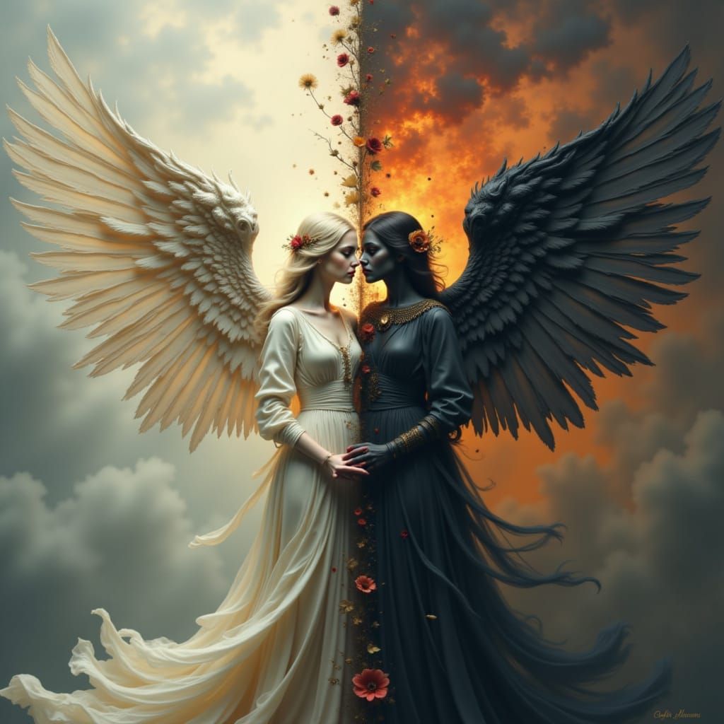 Angelic Duality: Heaven and Hell Portrait