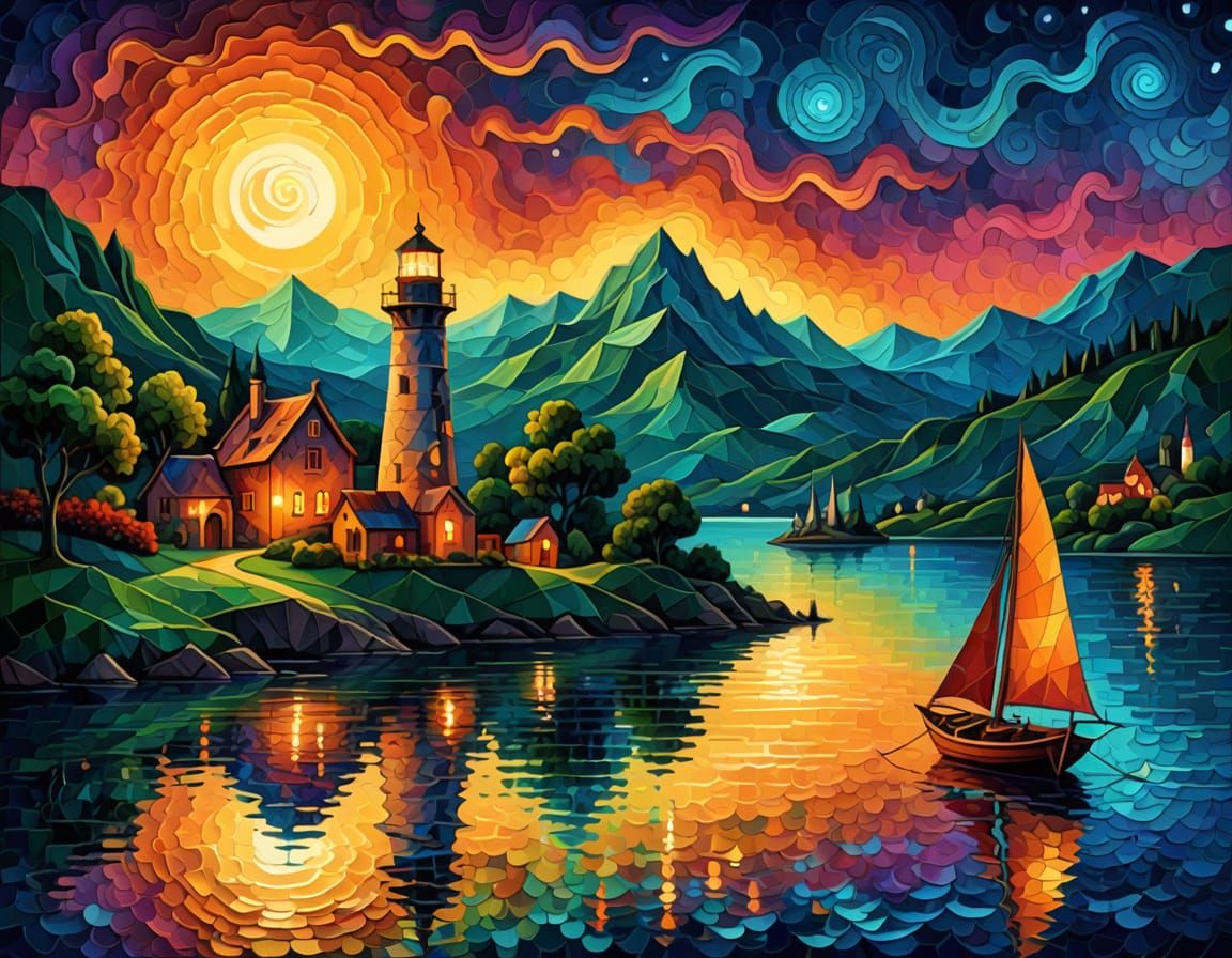 14th Century Sailboat at Night as Impasto Painting