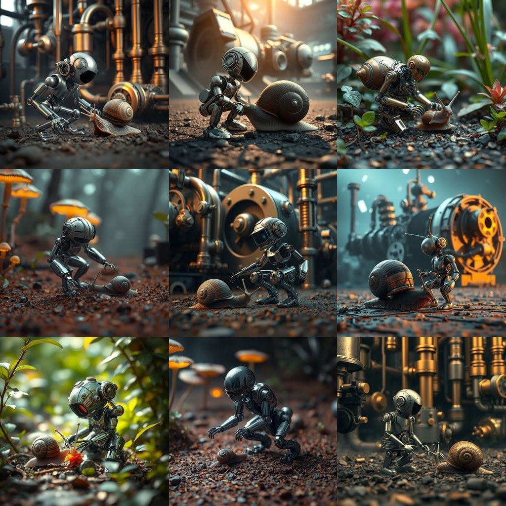 Robotic Wonder Plays with Tiny Snail in Steampunk Setting