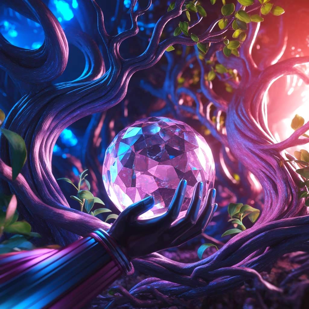 Glowing Orb in Dark Mystical Forest