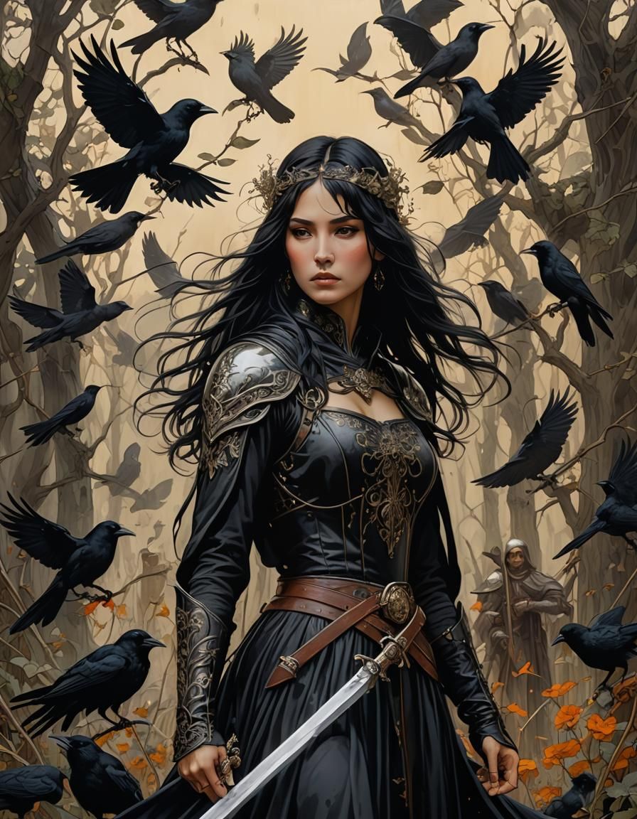 Phantom Woman with Sword in Medieval Battlefield