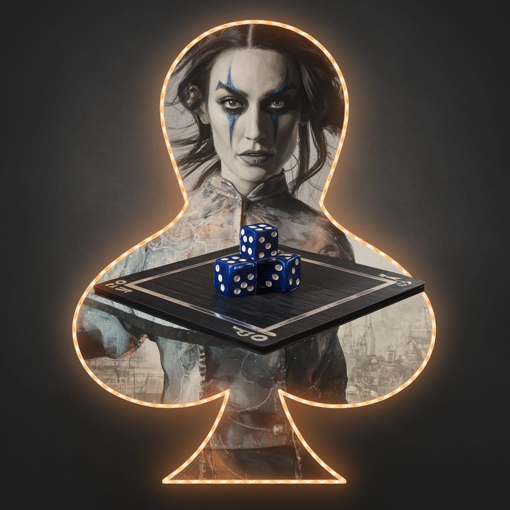 Double Exposed Jester in Card Suit Landscape