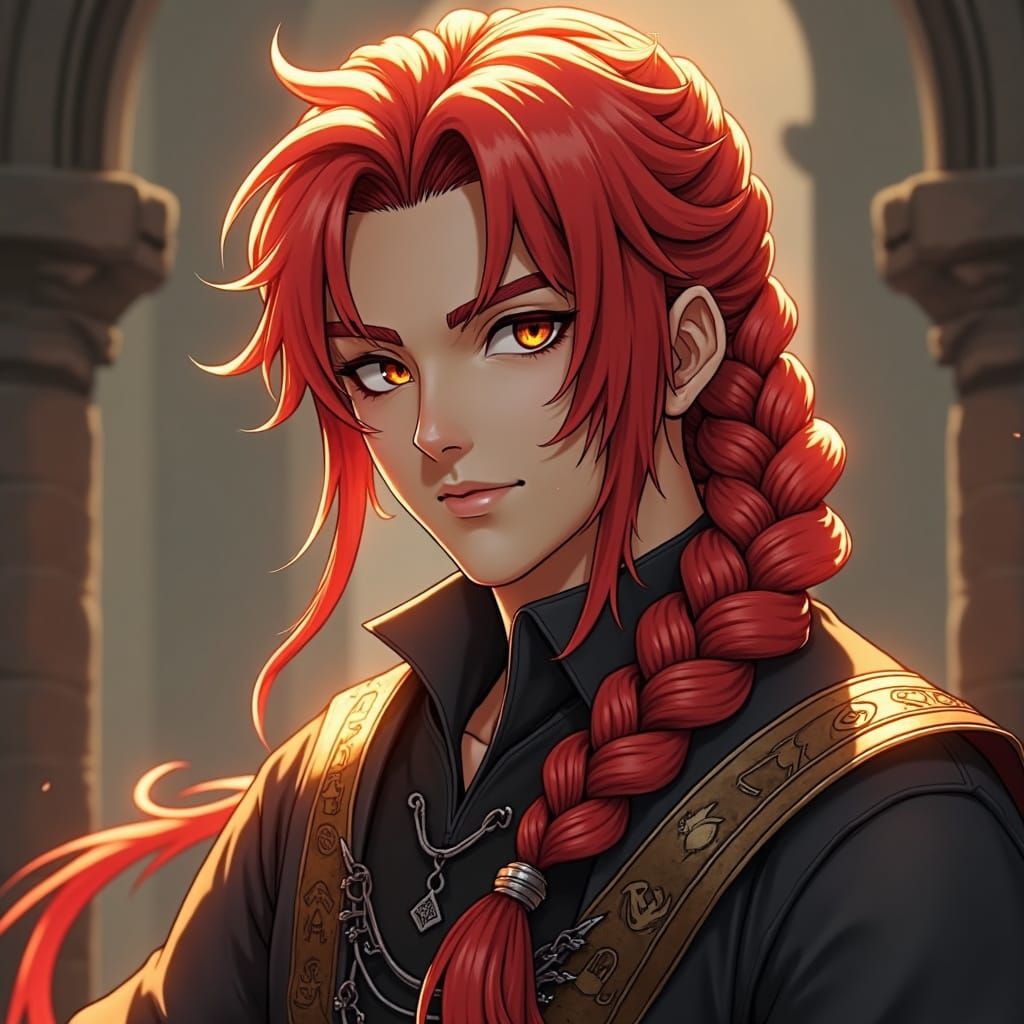 Anime Hero with Flowing Braid, Digital Art Style