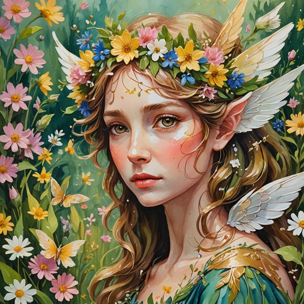 Spring Fae Portrait in Impressionist Gouache Style
