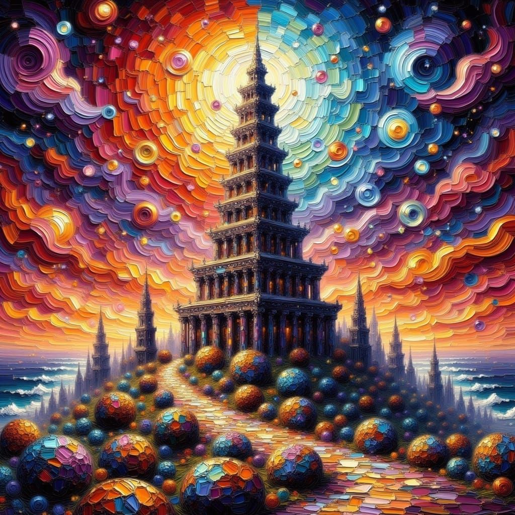 Vibrant Abstract Portrait of Franklin's Tower in Psychedelic...
