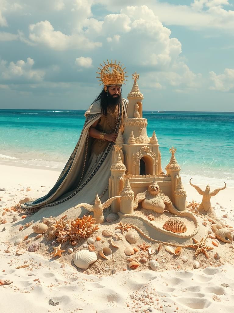 Sandman Builds Giant Sandcastle on Island Beach