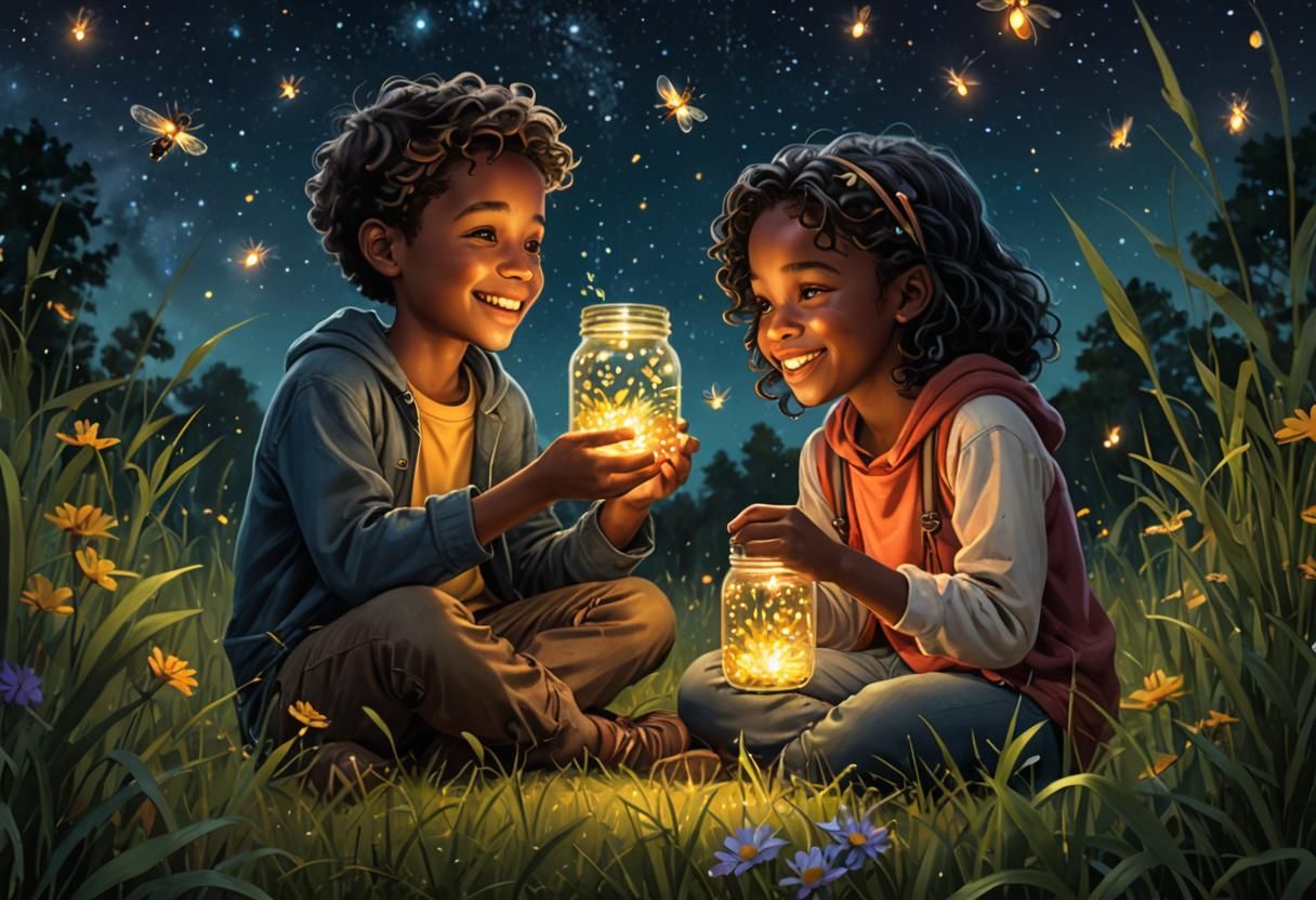 Children's Summer Night: Fireflies and Joy