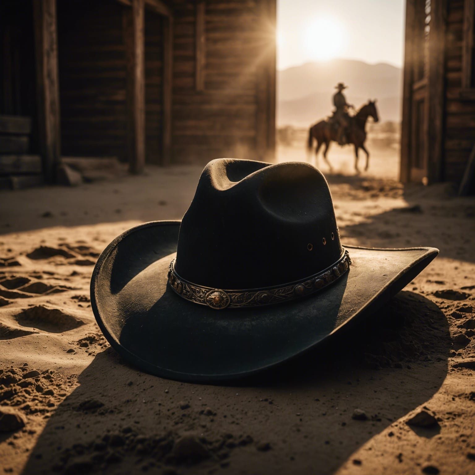 Gunslinger Silhouette with Cowboy Hat in Dramatic Lighting