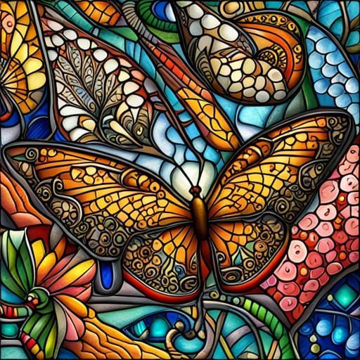 Stained Glass Butterflies in Hyperdetailed 3D