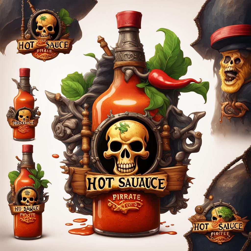Pirate Hot Sauce Logo in Detailed Matte Painting