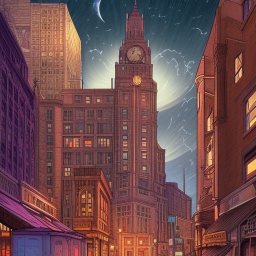 Night Building in Comic Book Art Style