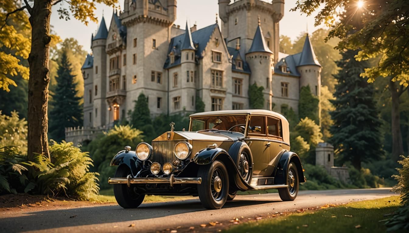 1928 Rolls Royce and Elven Castle in Forest