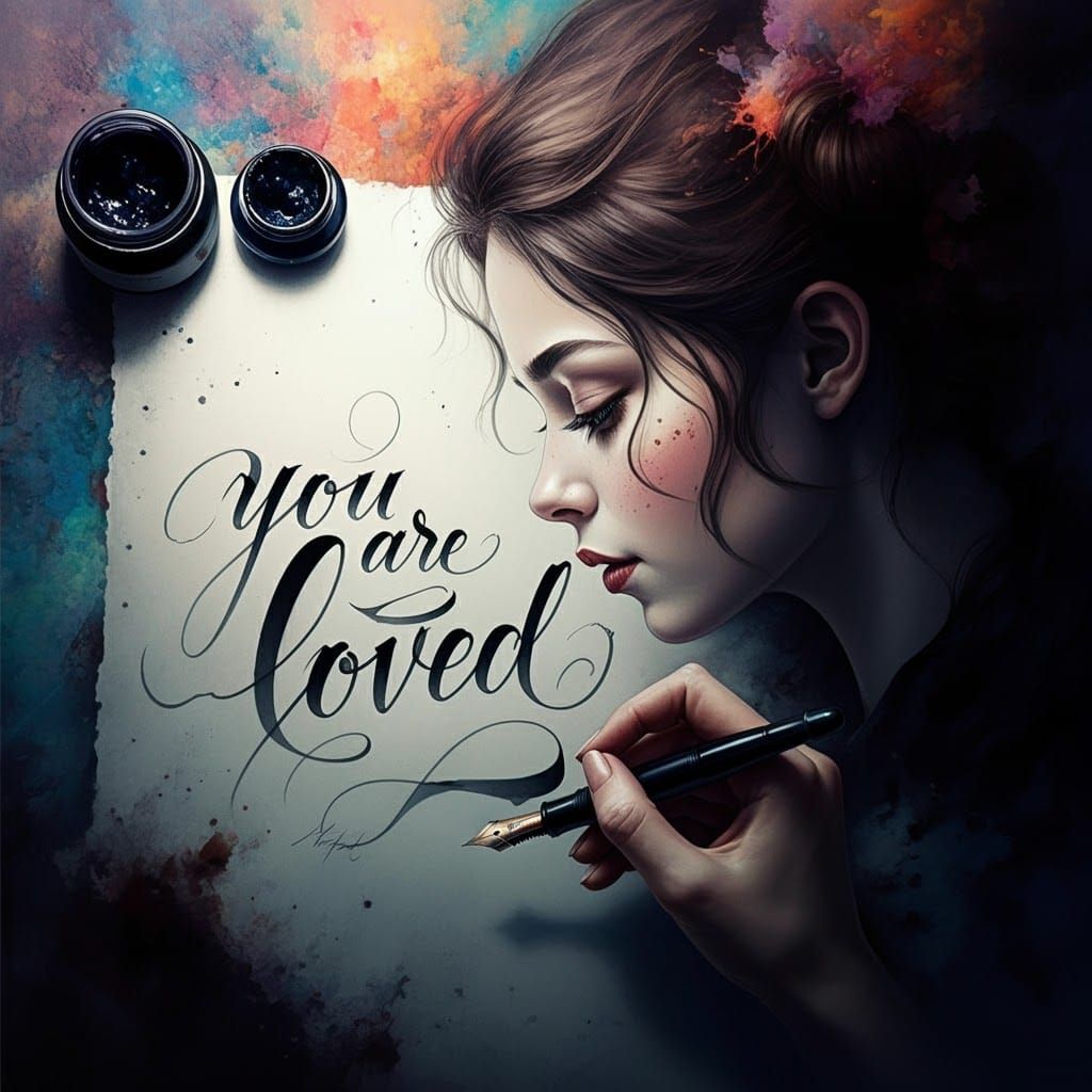 Calligraphy Art: You Are Loved in Black Ink