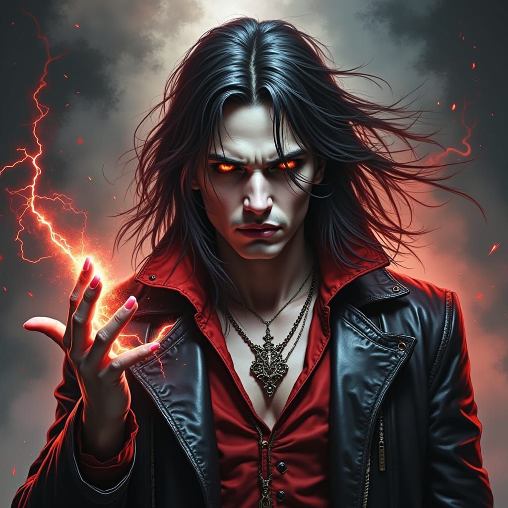Vampire Sorcerer Conjuring Lightning in Dark Fantasy Style