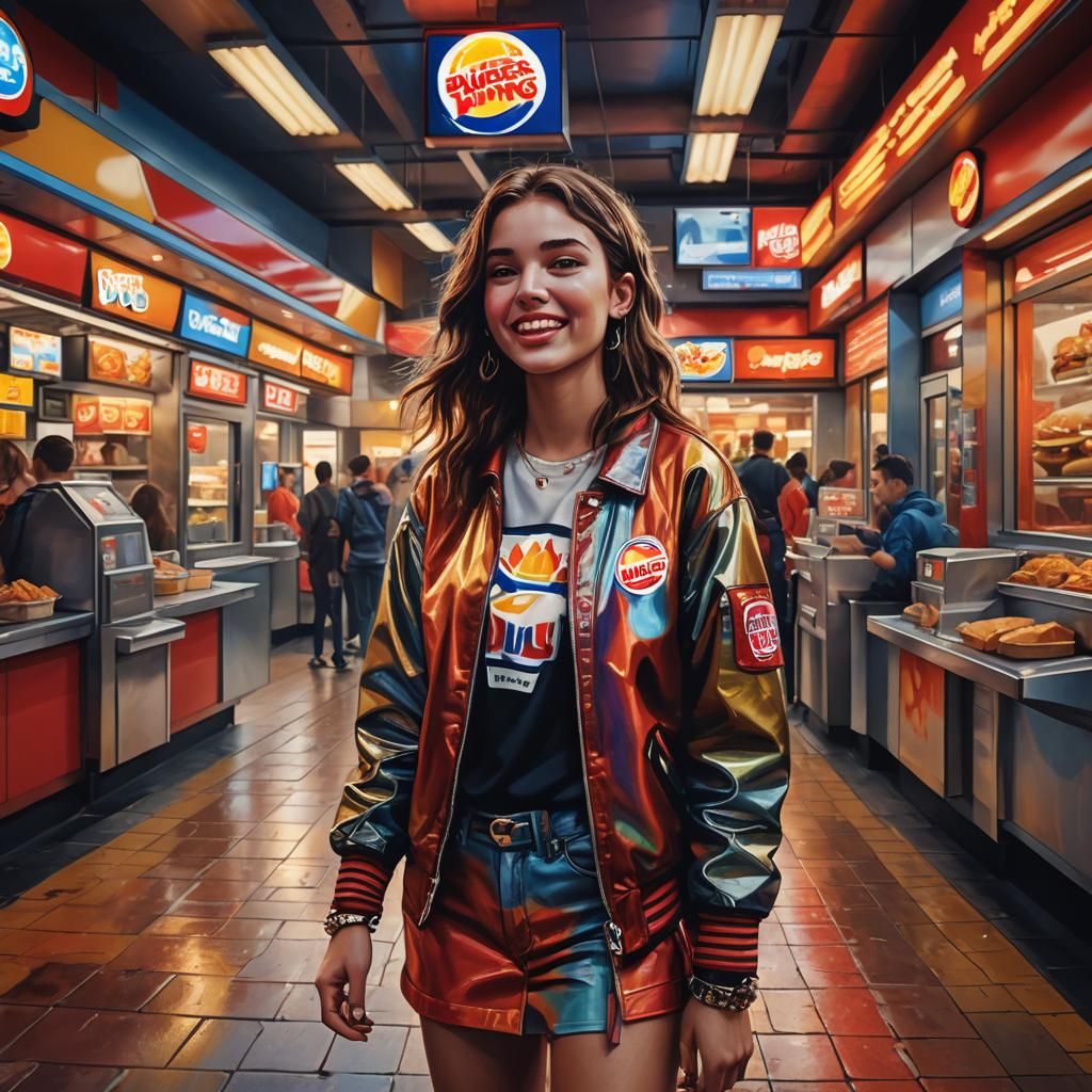 Girl at Burger King: Hyper-Realistic Digital Painting