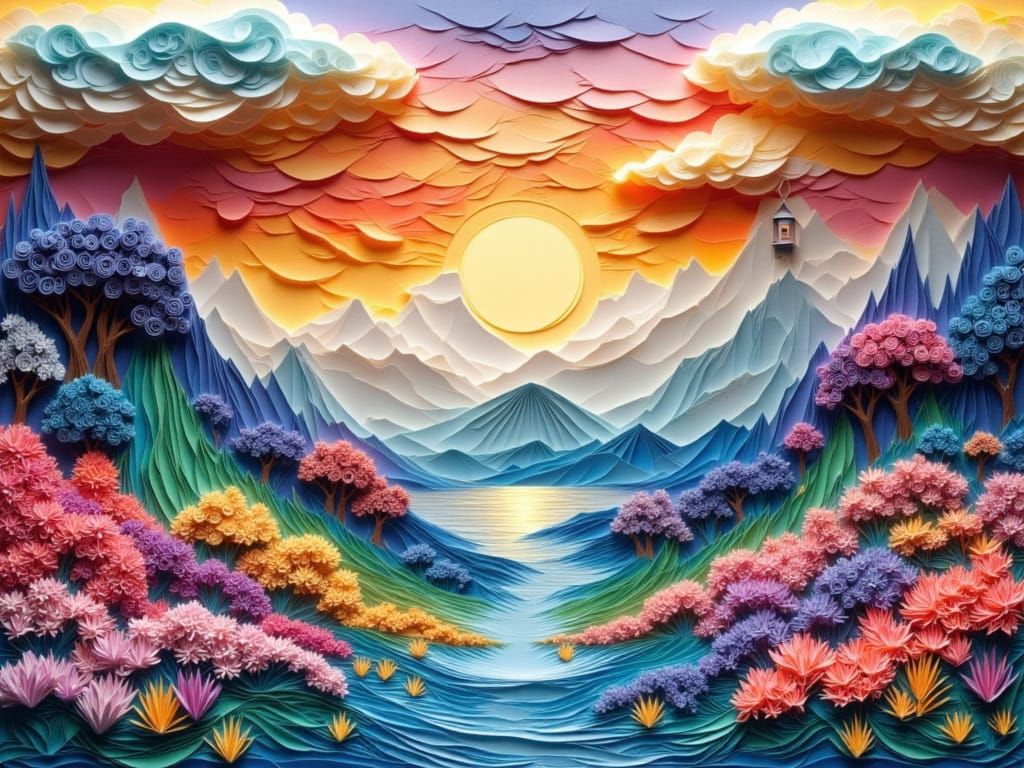 Paper Origami Fantasy Landscape in HDR