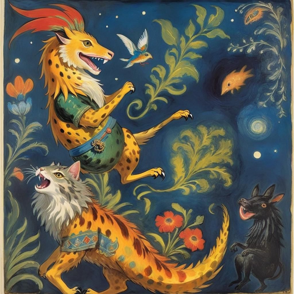 Mythical Singing Creature Inspired by Folk Art