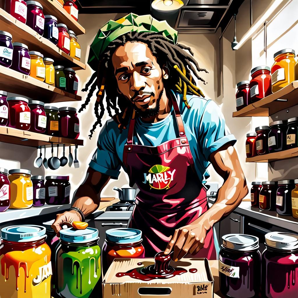 Bob Marley Making Jam: Cartoon Street Art