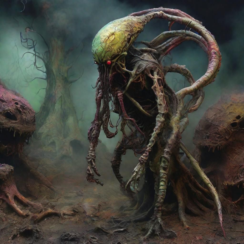 Grotesque Alien Cultist in Surreal Grimdark Style