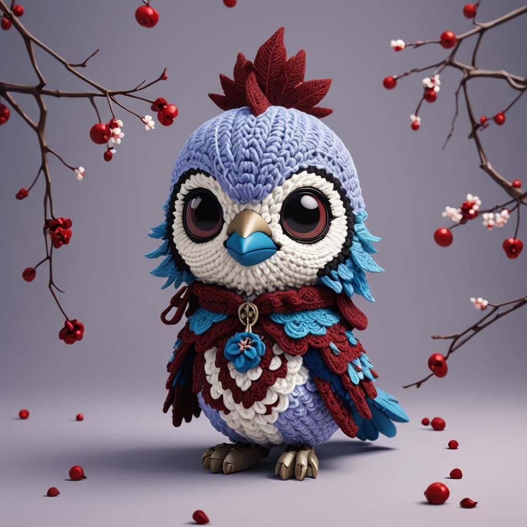 Cute Chibi Crochet Blue Jay Plush in Anime Style