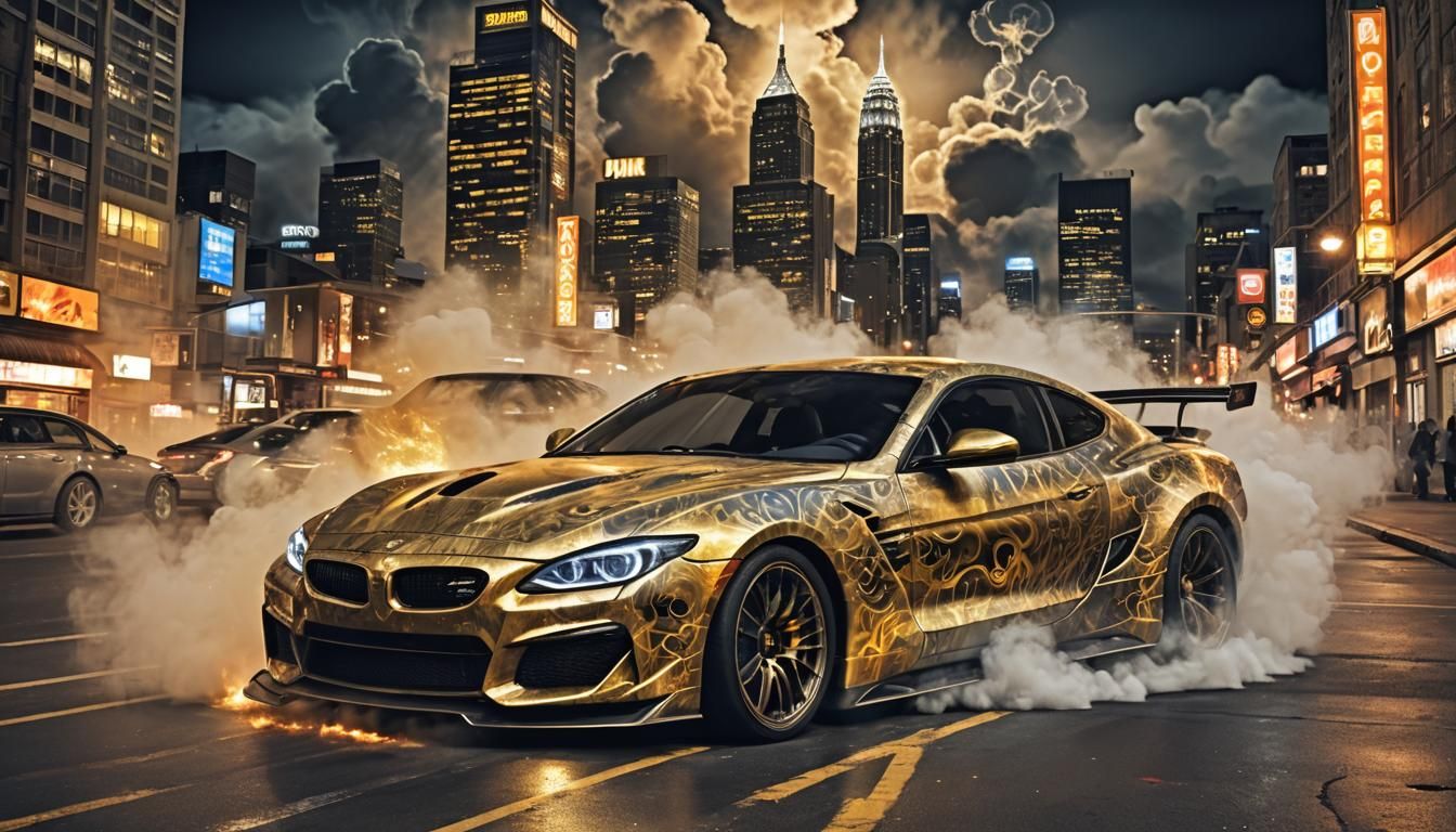 Hyperrealistic Drift Scene at Night