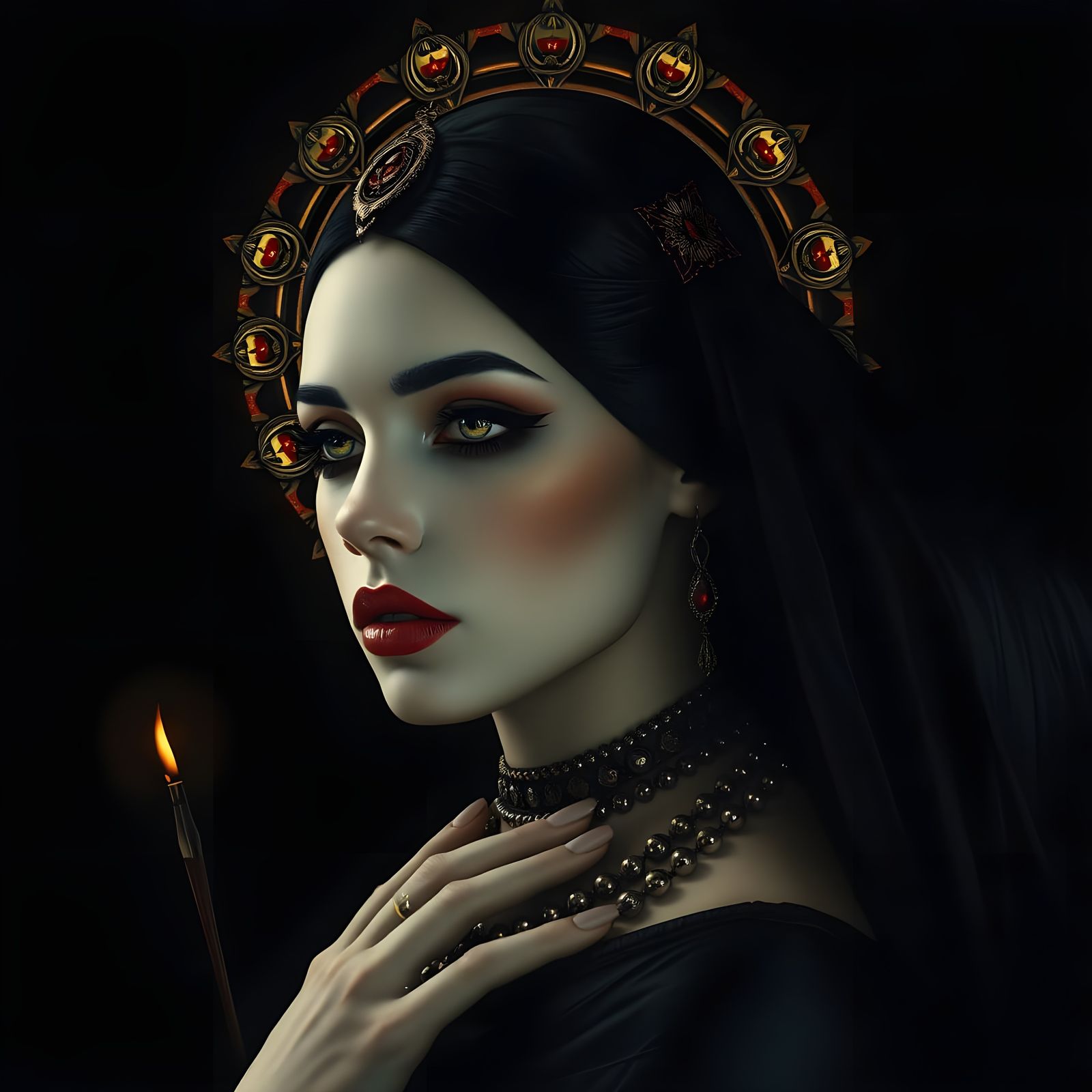 Ethereal Dark Lady in Art Deco Style