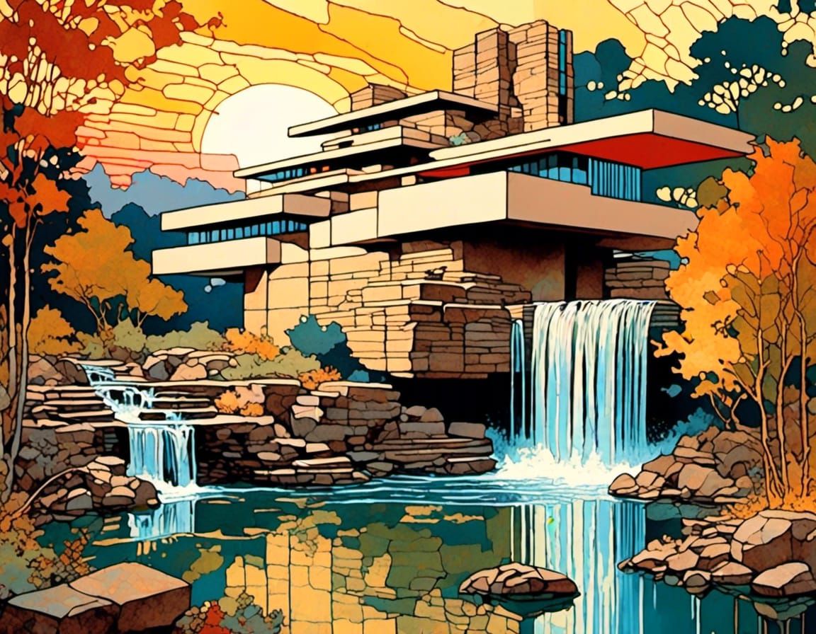 Falling Water: Bauhaus Style Sunrise