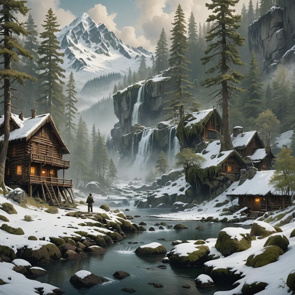 Fantastical Snow Forest Landscape in Fantasy Art Style