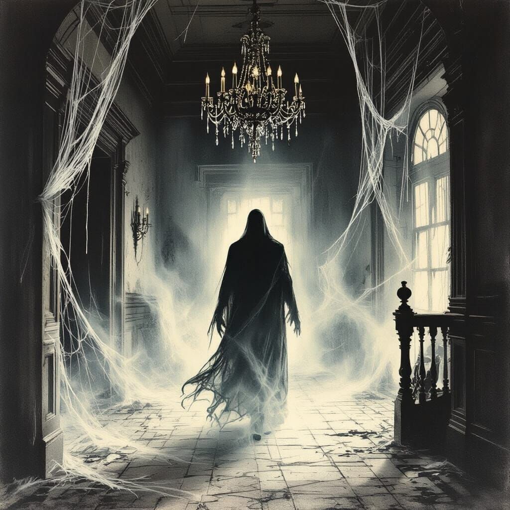 Spectral Man in Haunted Victorian Mansion