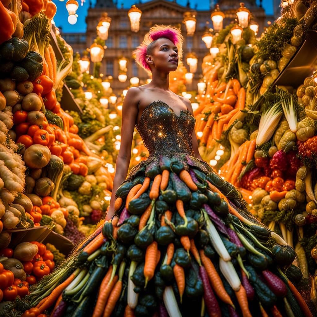 Vegetable Dress in London, Storybook Illustration