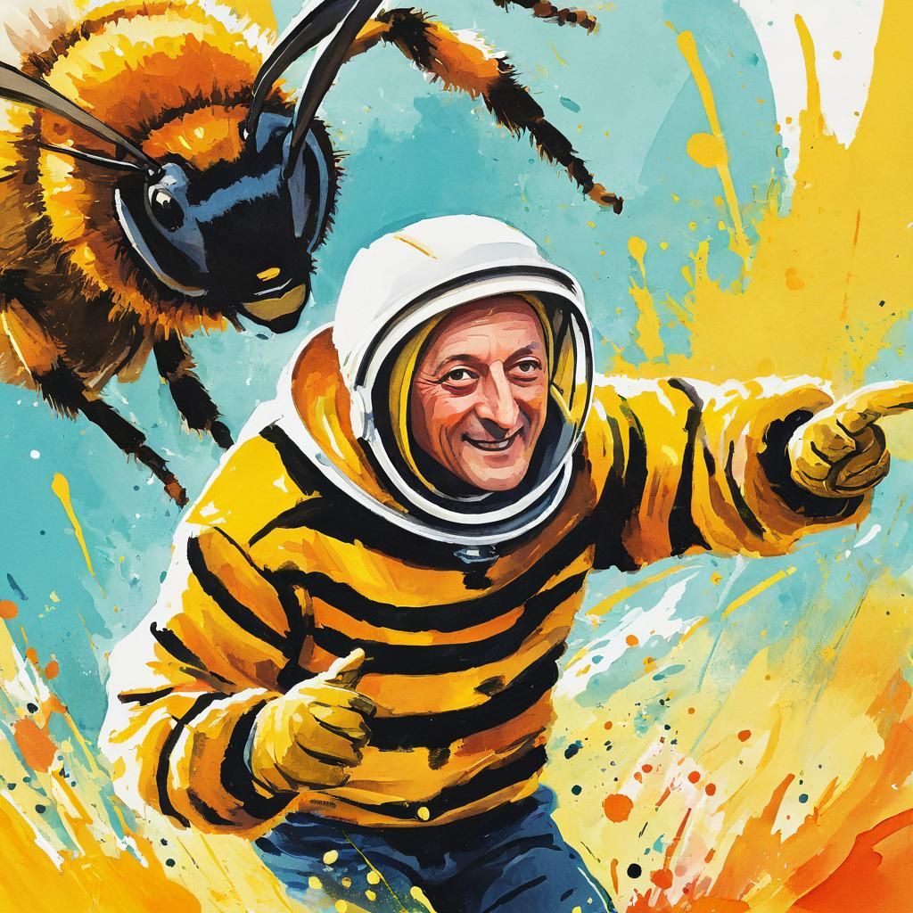 Beekeeper's Hairy Situation: A Cezanne-Inspired Cartoon