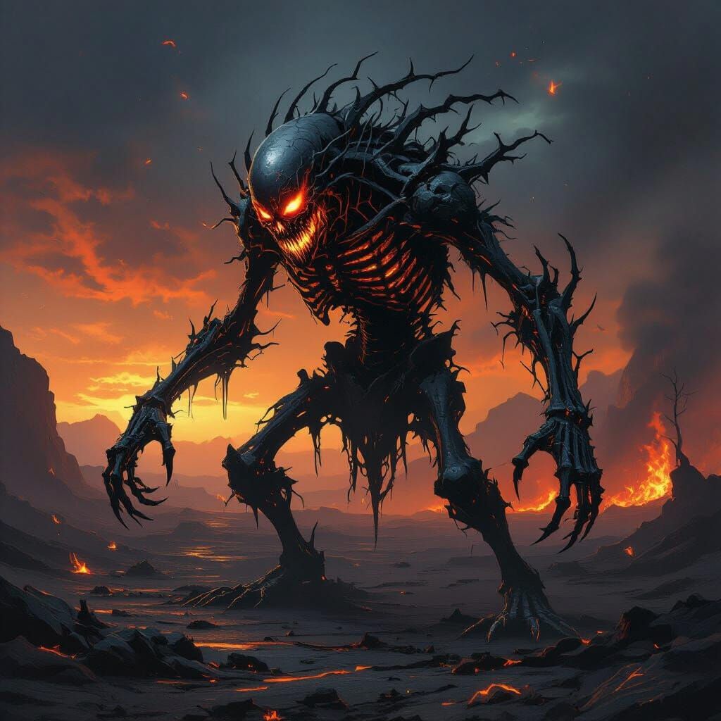 Shadowy Bone Creature in Volcanic Wasteland