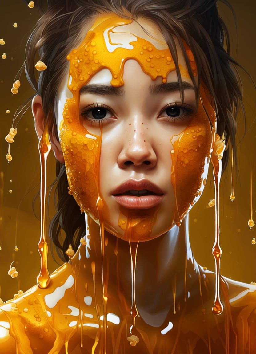 Honey-Covered Woman: Hyperrealistic Fantasy Portrait