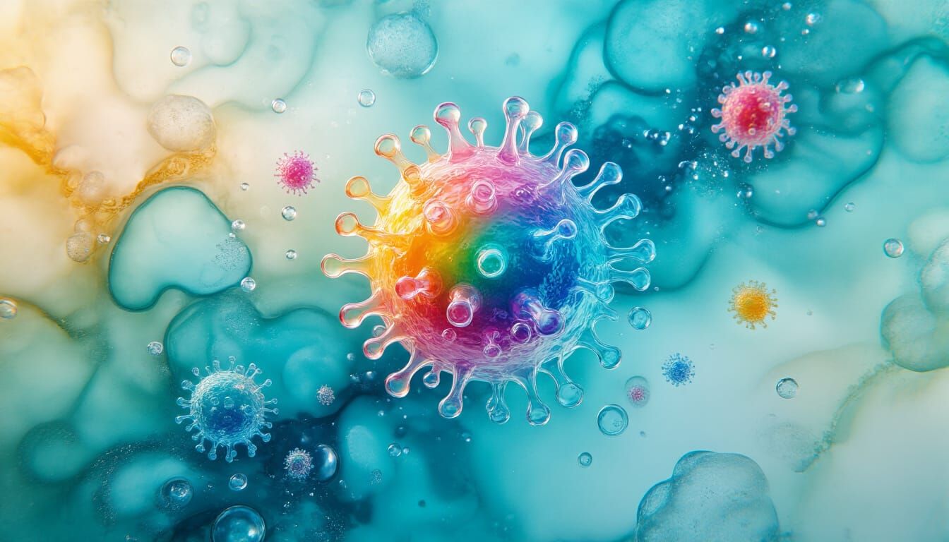 Microscopic Viral Swirl in Turquoise Water