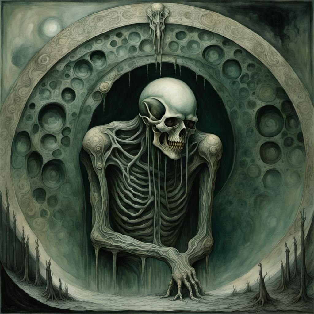 Watercolor Emaciated Figure in Style of Giger and Doré