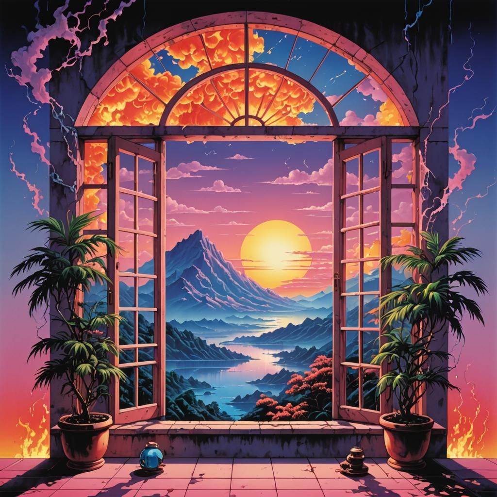 Mystical Window in Vaporwave Style