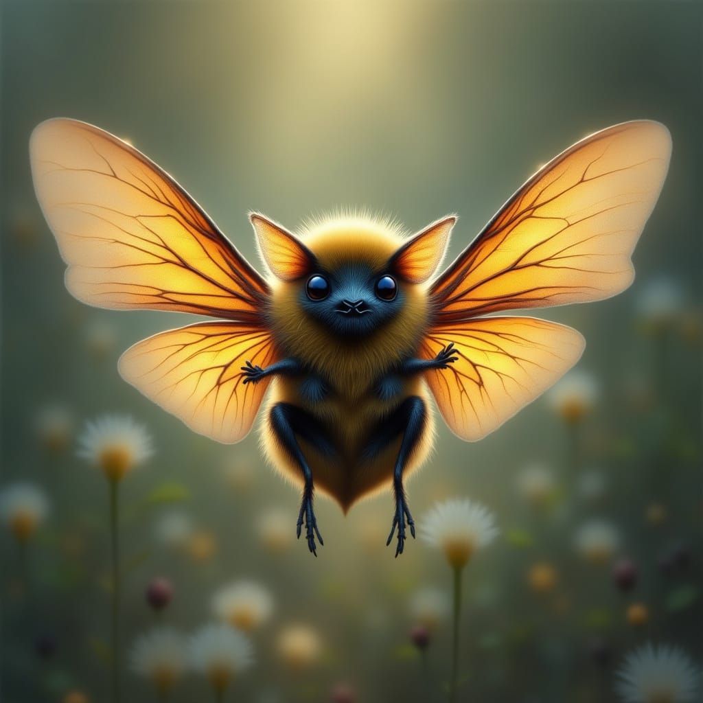 Iridescent Bat Illuminated in Ethereal Mist